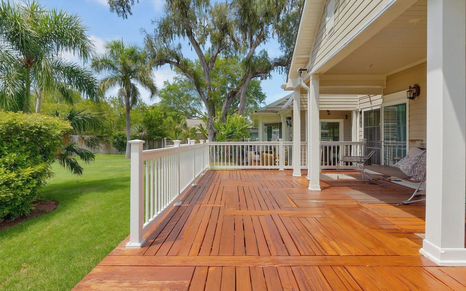 Brightened wood deck and patio