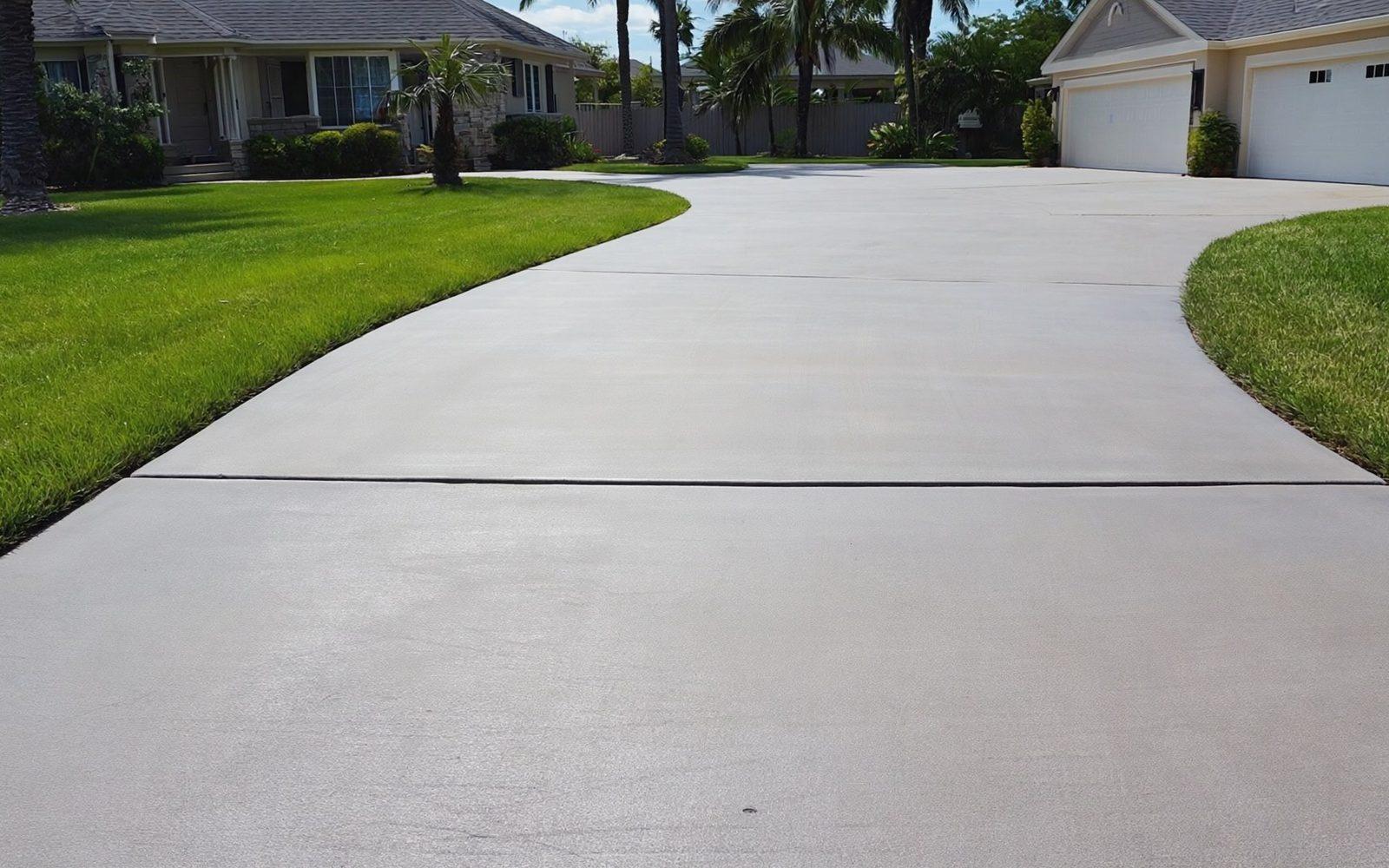 Freshly cleaned concrete driveway
